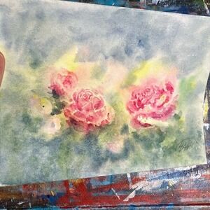 Peonies Original Painting garden watercolor impressionist art decor Artettina